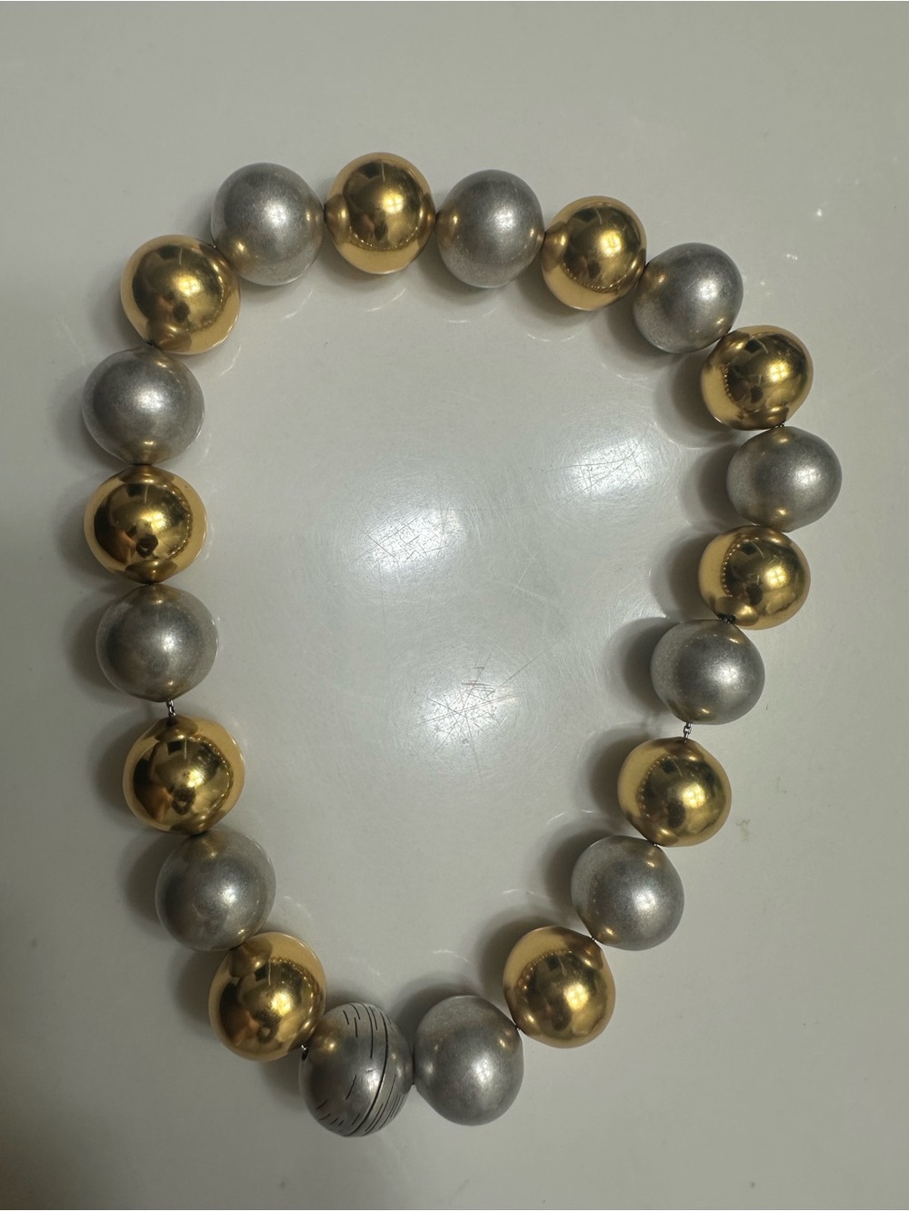 SAINT LAURENT Two-Tone Oversized Metal Pearl Beaded Necklace